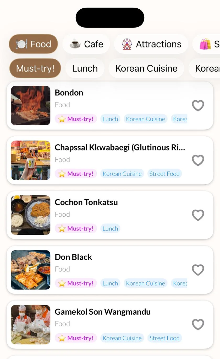 List of spots with category filters
